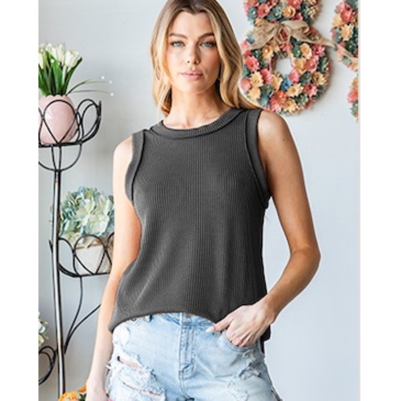 Charcoal Corded Ribbed Tank Top - Picture 1 of 1